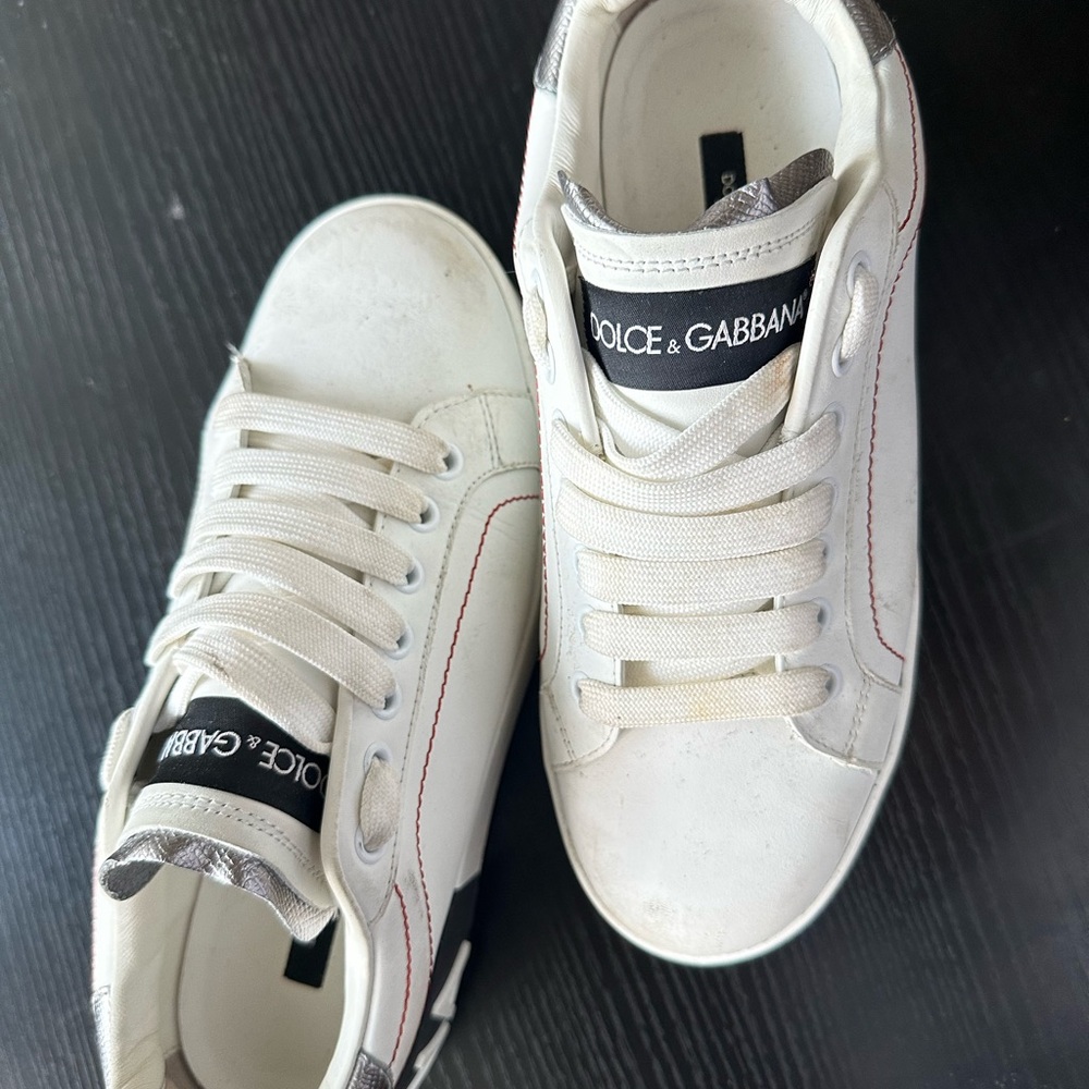 Dolce & Gabbana White Sneakers with Silver Accents